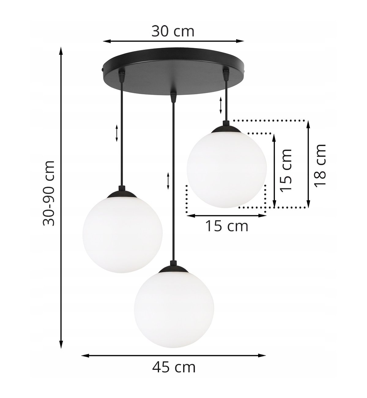 Lampa Wisz Ca Sufitowa Trzy Klosze Bia E Kule Cm Czarna