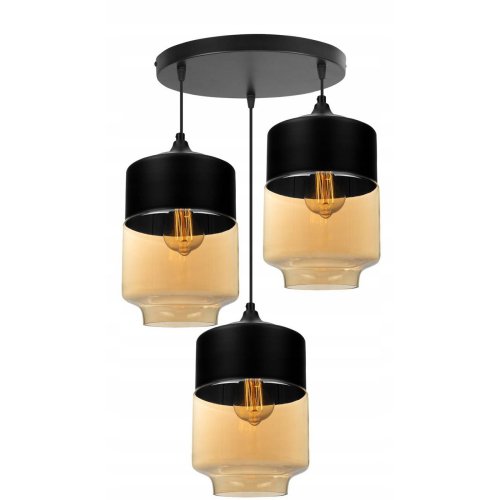Wisząca Lampa z Kloszami ze Szkła w Kolorze Miodowym
