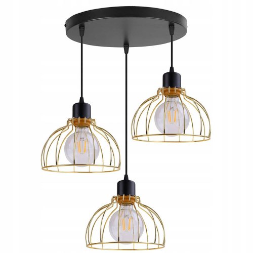 Lampa Wisząca Loft z Drucianymi Złotymi Kloszami