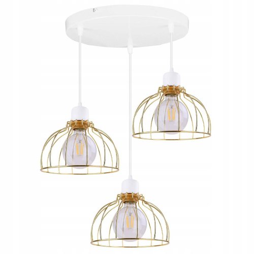 Lampa Wisząca Loft z Drucianymi Złotymi Kloszami