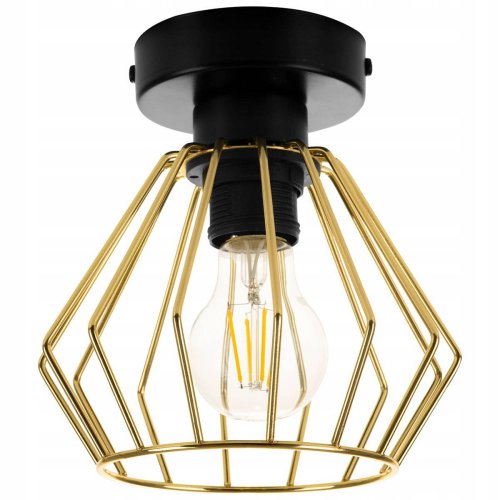 Lampa Wisząca Loftowa z Drucianym Złotym kloszem