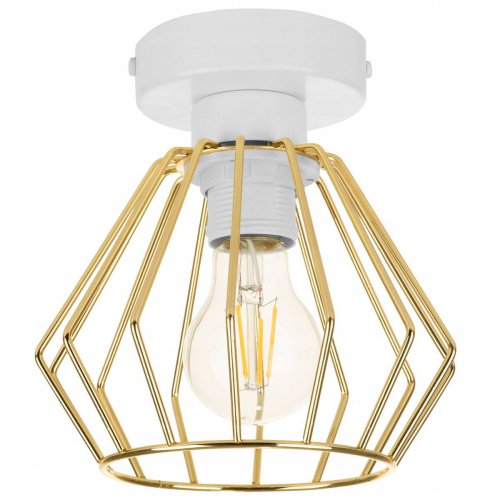 Lampa Wisząca Loftowa z Drucianym Złotym kloszem