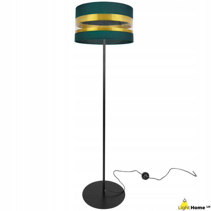 Zielona lampa stojąca z materiałowym kloszem