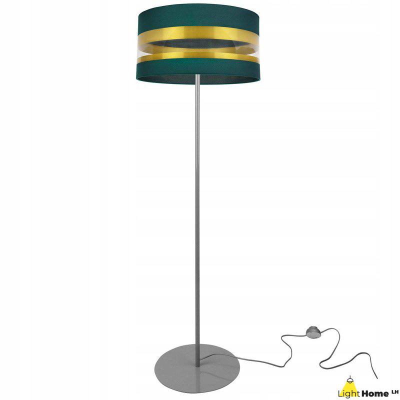 Stylowa lampa stojąca ze złotym abazurem