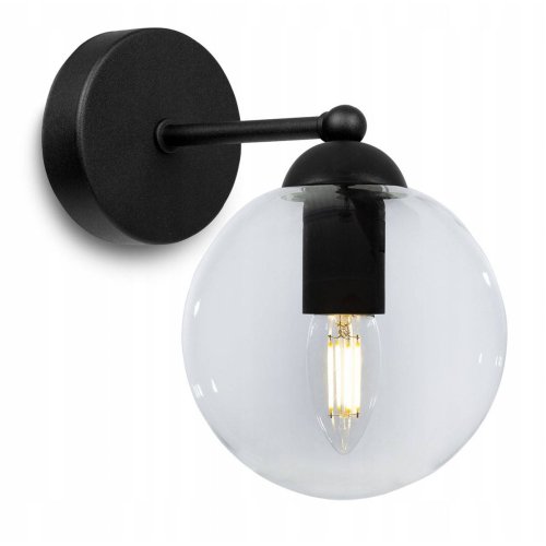 Kinkiet Ścienny z Kulistym Kloszem z Transparentnego Szkła