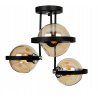 Lampa sufitowa RING, trzy klosze szklane złote kule, czarna konstrukcja, ozdobne pierścienie