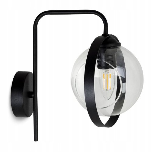 Kinkiet RING, metal, szkło, bezbarwny klosz kula, E27, ozdobny ring