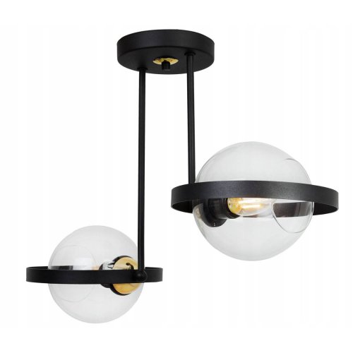 Lampa wisząca RING HAGA, dwa źródła światła, szklane, kuliste klosze, metalowe obręcze