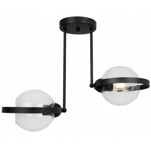 Lampa wisząca RING HAGA, dwa źródła światła, szklane, kuliste klosze, metalowe obręcze