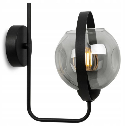 Kinkiet RING RIO, czarny metal, szklany klosz, kula, grafit, E 27