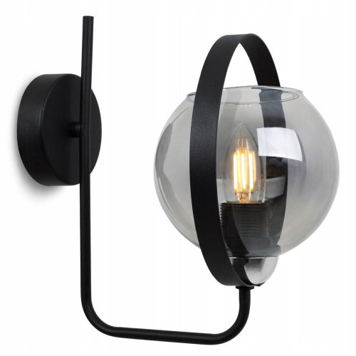 Kinkiet czarny, metal, matowe wykończenie, grafitowy klosz, gwint E27, jedno źródło światła, RING HAGA