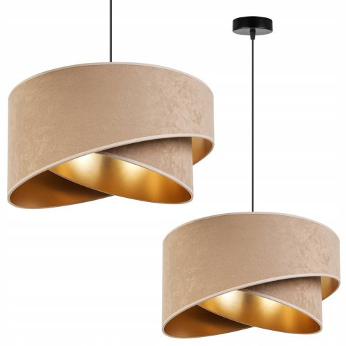 Lampa z abażurem, beżowa, złoty środek, MEDIOLAN, regulacja długości, jedna żarówka E27