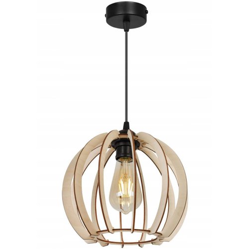 Lampa wisząca z kloszem ze sklejki, rustykalna, regulowana, żarówka E27