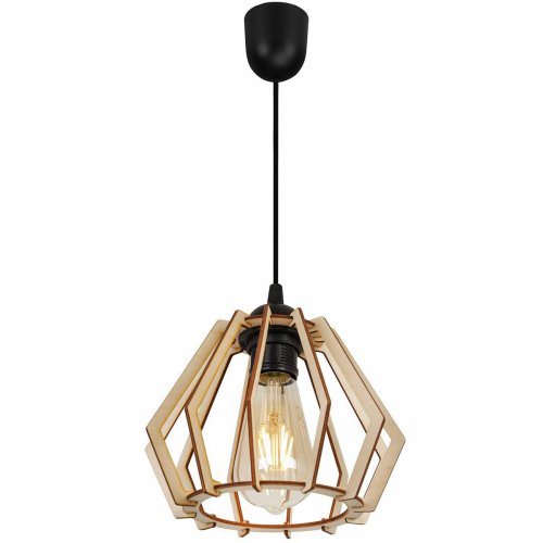 Lampa wisząca, drewniana, klosz diament, jedna żarówka E27, regulacja długości