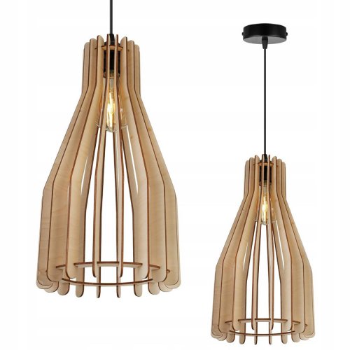 Lampa wisząca TIMBER, czarna konstrukcja, drewno, jedno źródło światła, E27