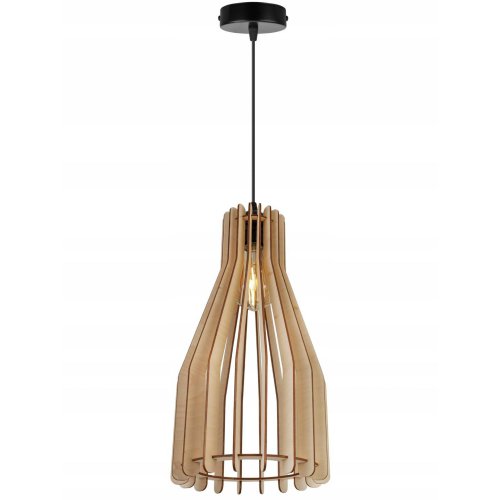 Lampa wisząca TIMBER, czarna konstrukcja, drewno, jedno źródło światła, E27