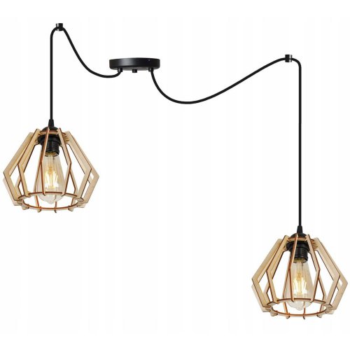 Lampa wisząca pająk, TIMBER, drewniane klosze, regulacja długości, E27