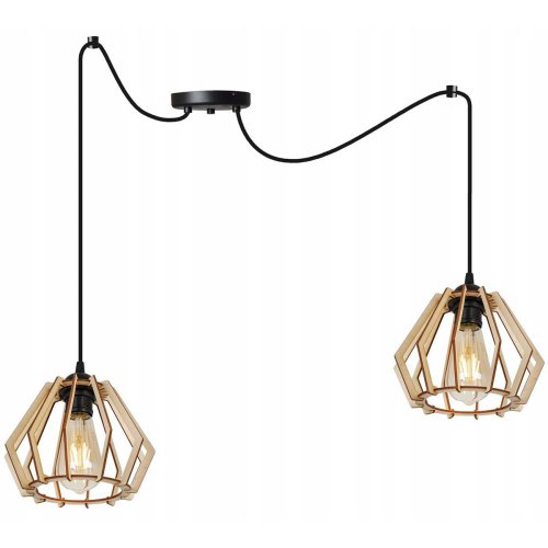 Lampa wisząca pająk, TIMBER, drewniane klosze, regulacja długości, E27