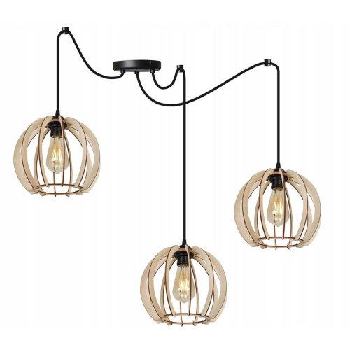 Lampa TIMBER typu pająk, 3 źródła światła, regulowana, drewniane klosze w kształcie kuli