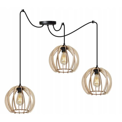 Lampa TIMBER typu pająk, 3 źródła światła, regulowana, drewniane klosze w kształcie kuli