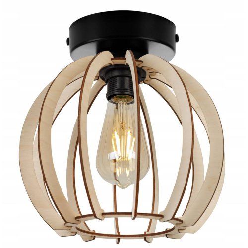 Lampa sufitowa, kulisty klosz, TIMBER, sklejka, metal, E27