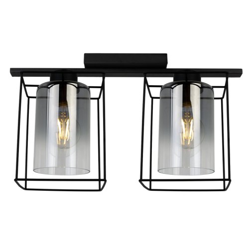 Lampa sufitowa, plafon, 2 szklane przydymione klosze w kolorze grafitowym, czarna konstrukcja i obudowa, E27