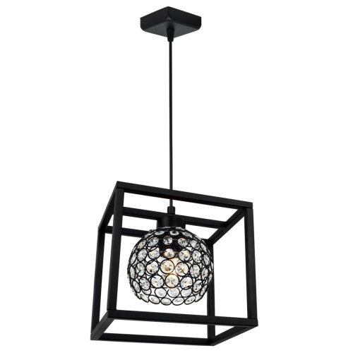 Lampa wisząca CRYSTAL CAGE, klosz z kryształkami, czarna konstrukcja
