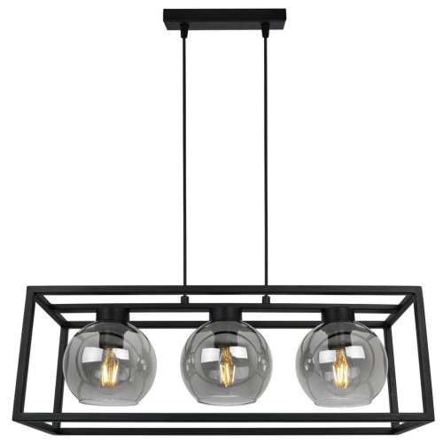 Lampa wisząca HAGA CAGE, 3 półtransparentne klosze grafitowe, czarna konstrukcja, E27