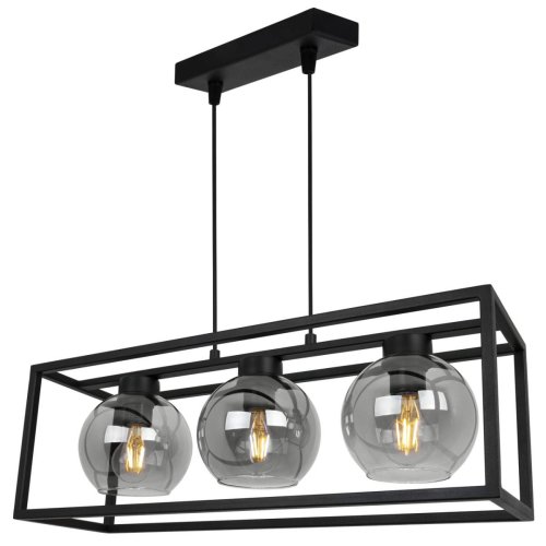 Lampa wisząca HAGA CAGE, 3 półtransparentne klosze grafitowe, czarna konstrukcja, E27