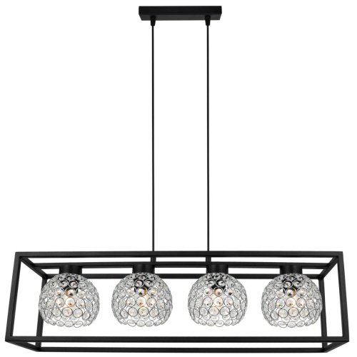 Lampa wisząca CRYSTAL CAGE, czerń, chrom, regulacja, 4 żarówki E27