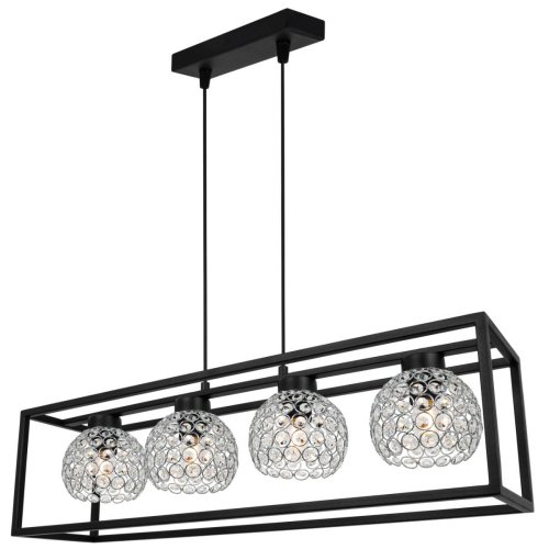 Lampa wisząca CRYSTAL CAGE, czerń, chrom, regulacja, 4 żarówki E27