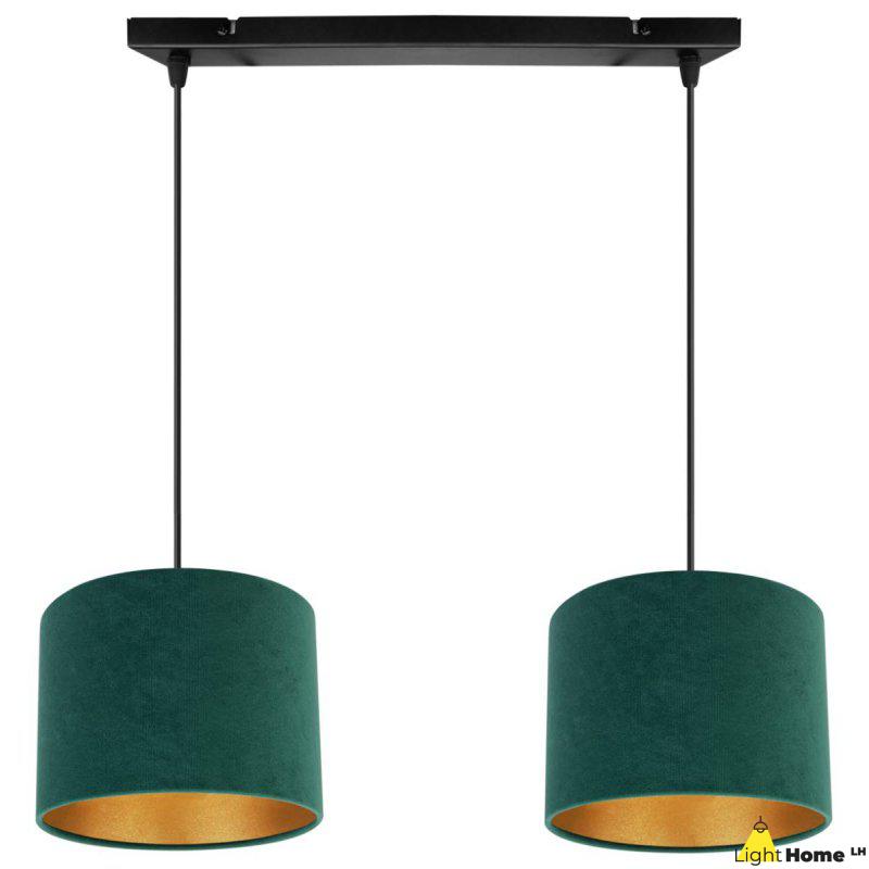 Elegancka Lampa Wisząca Podwójna Zielono Złote Abażury