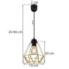 Wymiary Nowoczesnej lampy Wiszącej ze Złotym Drucianym Kloszem