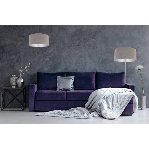 Lampa podłogowa, okrągły abażur welurowy, czarny, srebrne wykończenie, prosta nóżka, E27