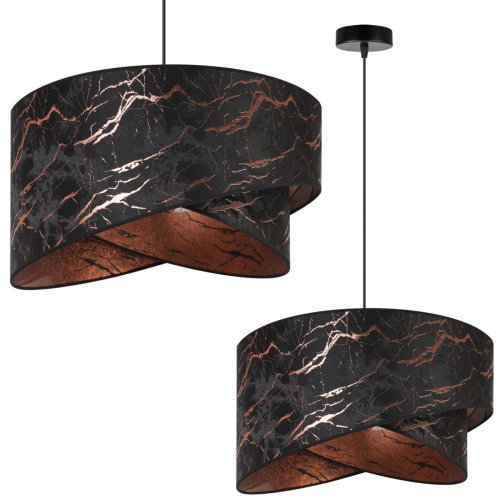Lampa wisząca, asymetryczny abażur materiałowy 45 cm, wzór miedziany marmur, E27