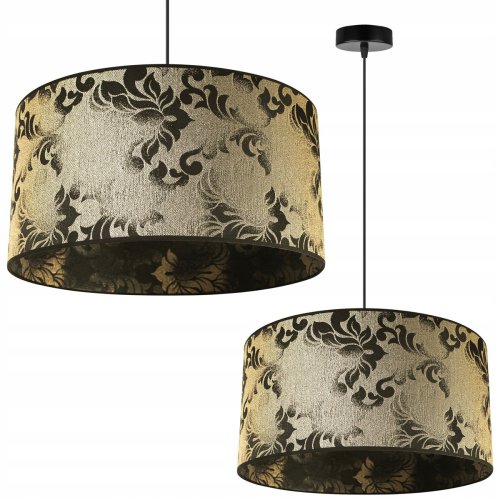 Lampa wisząca, okrągły abażur materiałowy 45 cm, złoty wzór roślinny, E27