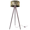 Lampa Podłogowa na Drewnianym Trójnogu z Abażurem Czarno Złotym WERONA