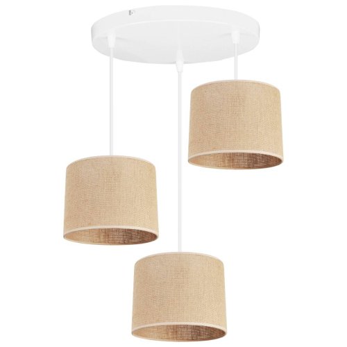 Lampa wisząca, trzy źródła światła, abażur juta 20 cm, okrągła podsufitka 30 cm, E27