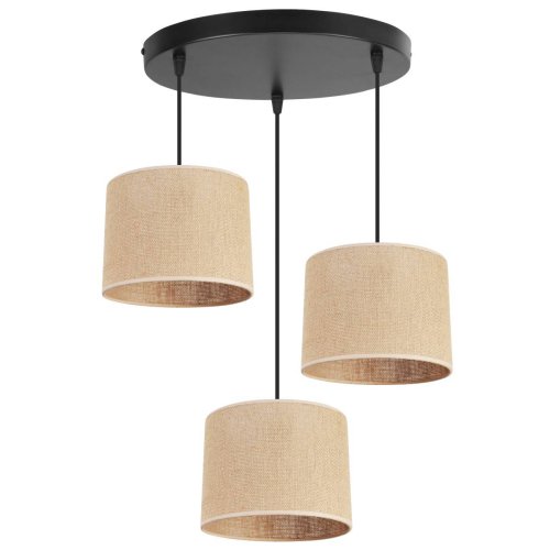 Lampa wisząca, trzy źródła światła, abażur juta 20 cm, okrągła podsufitka 30 cm, E27