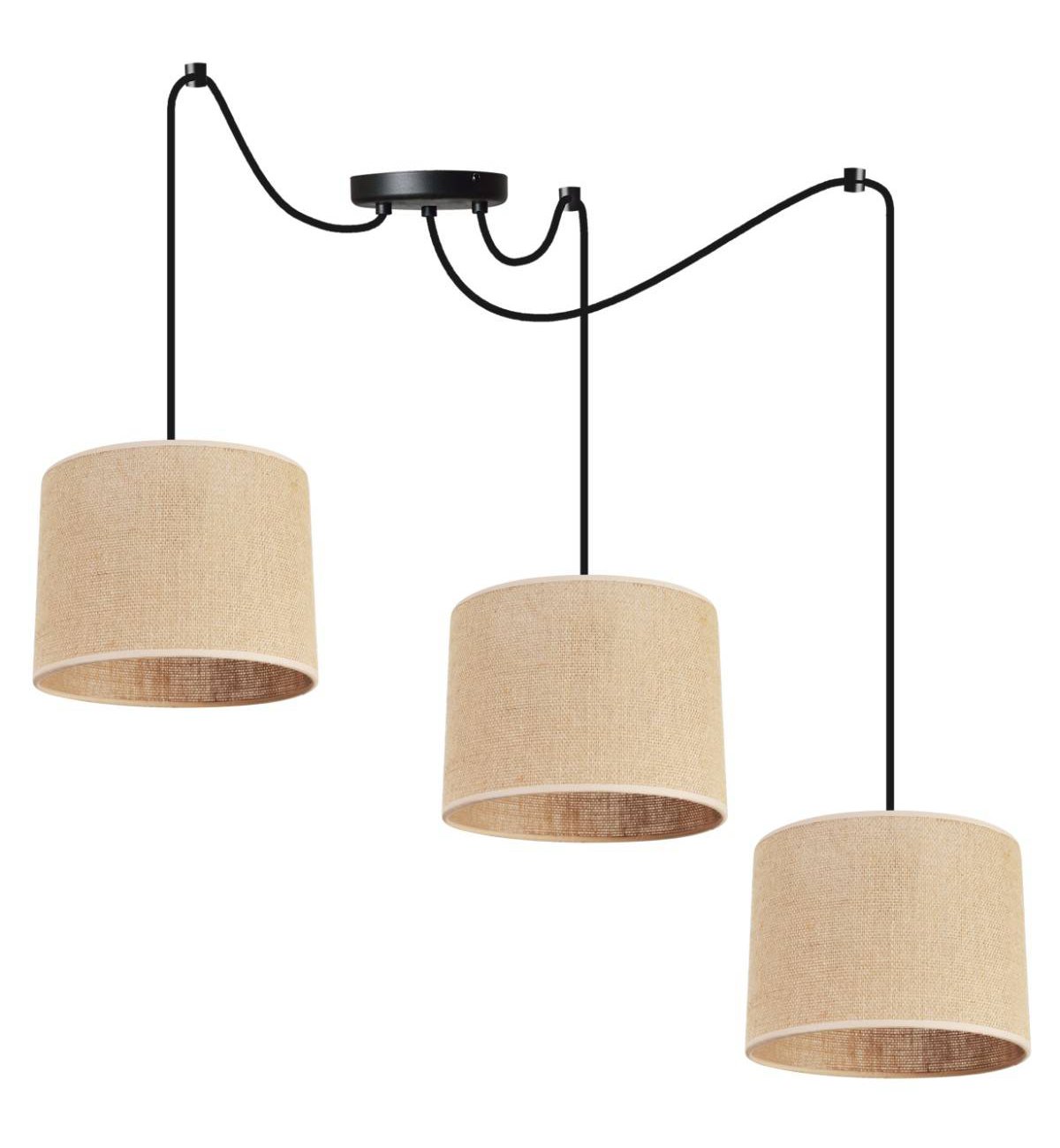 Regulowana lampa wisząca typu pająk, 3 abażury juta 20 cm