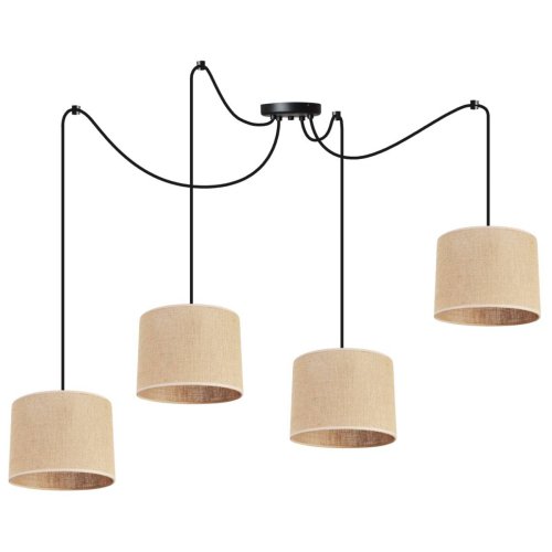 Regulowana lampa wisząca typu pająk, 4 abażury juta 20 cm, E27