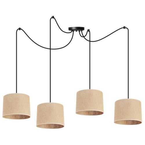 Regulowana lampa wisząca typu pająk, 4 abażury juta 20 cm, E27