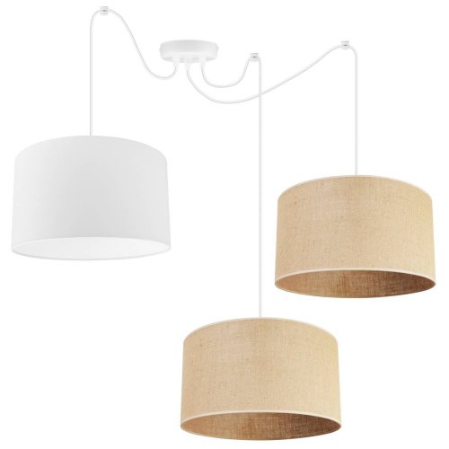 Regulowana lampa wisząca typu pająk, 3 abażury juta, okrągłe 35 cm, E27
