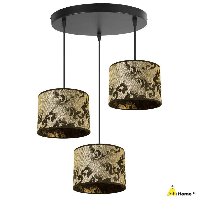 Modernistyczna Wisząca Lampa WERONA Z Materiałowymi Abażurami W Kolorze Czarno-Złotym