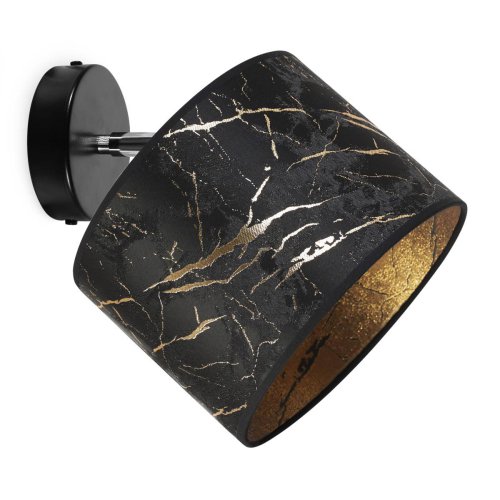 Kinkiet regulowany z tkaninowym abażurem we wzór złoty marmur E27