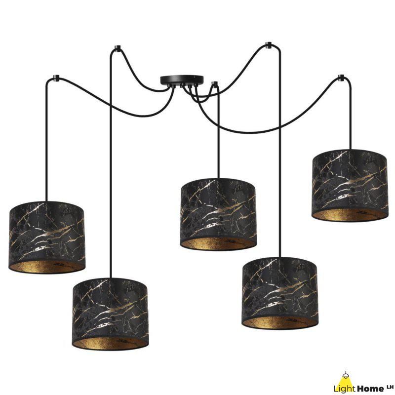 Nowoczesna Lampa Sufitowa WERONA Typu Pająk z Abażurem Wzór Czarno-Złoty