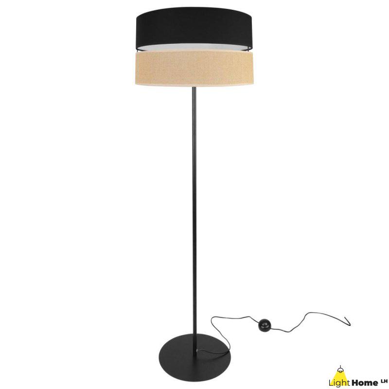 Nowoczesna Lampa Podłogowa JUTA z Podwójnym Abażurem Wzór Beżowo-Czarny