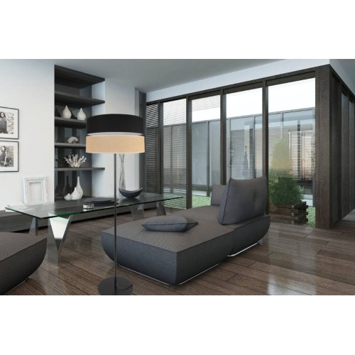 Podłogowa lampa JUTA, czarno - beżowa, jedno źródło światła, E27, abażur z prześwitem