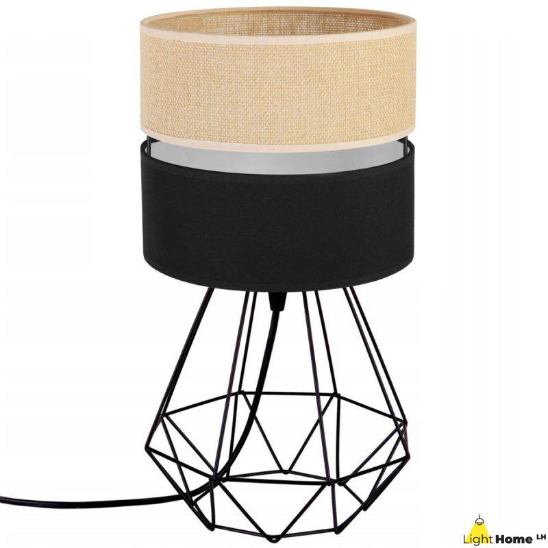 Nowoczesna Lampa Stołowa JUTA PAGO z Podwójnym Abażurem Wzór Beżowo-Czarny