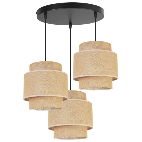 Lampa wisząca BOHO, 3 abażury, podsufitka, metalowa konstrukcja, regulacja wysokości, E27